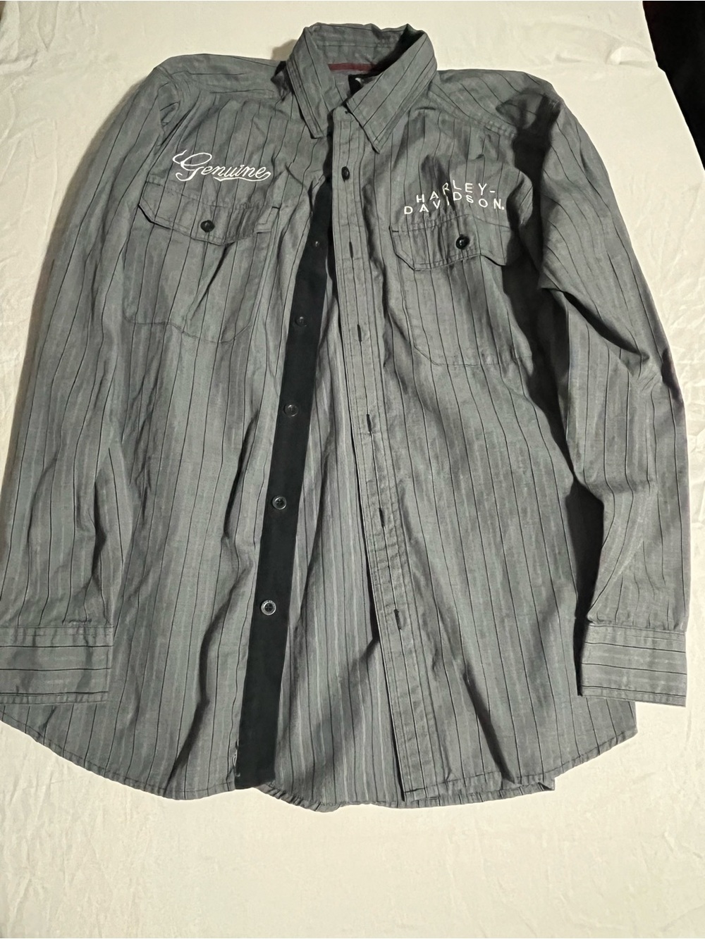 Harley-Davidson Men's Charcoal Gray Pinstripe Button-Down Shirt Size XL